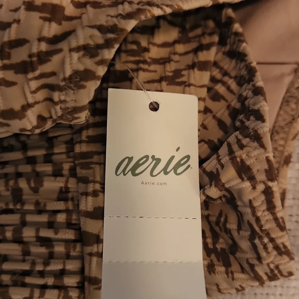 New Aerie Animal Print Bikini Bottoms Neutral Tan Ribbed Texture